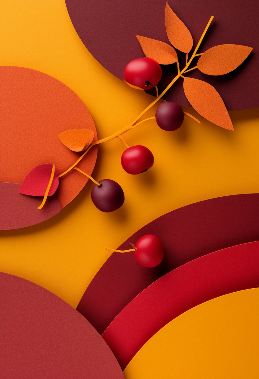 Autumn Berries on a Branch — Thanksgiving cut-paper-style greeting card