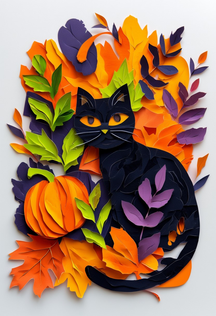 Autumn Cat & Pumpkin Gathering — Halloween