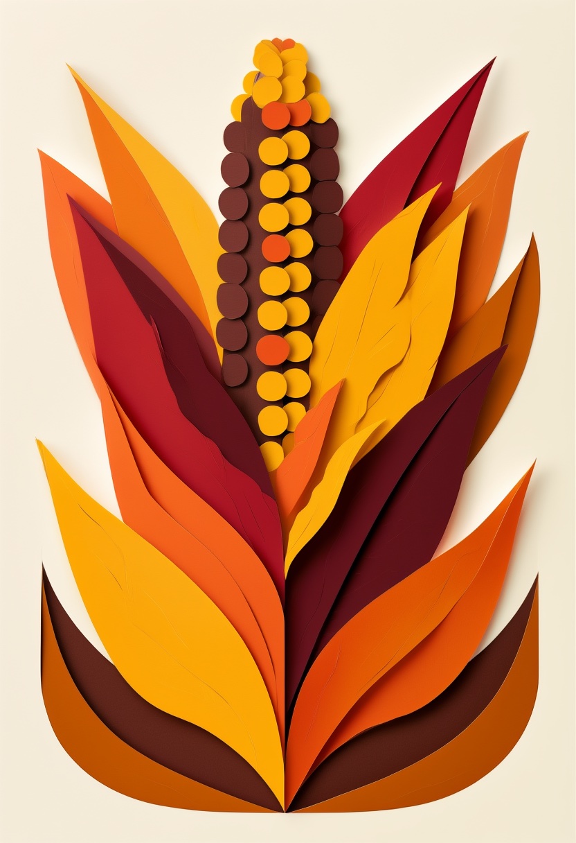 Autumn Corn Harvest Celebration — Thanksgiving cut-paper-style greeting card
