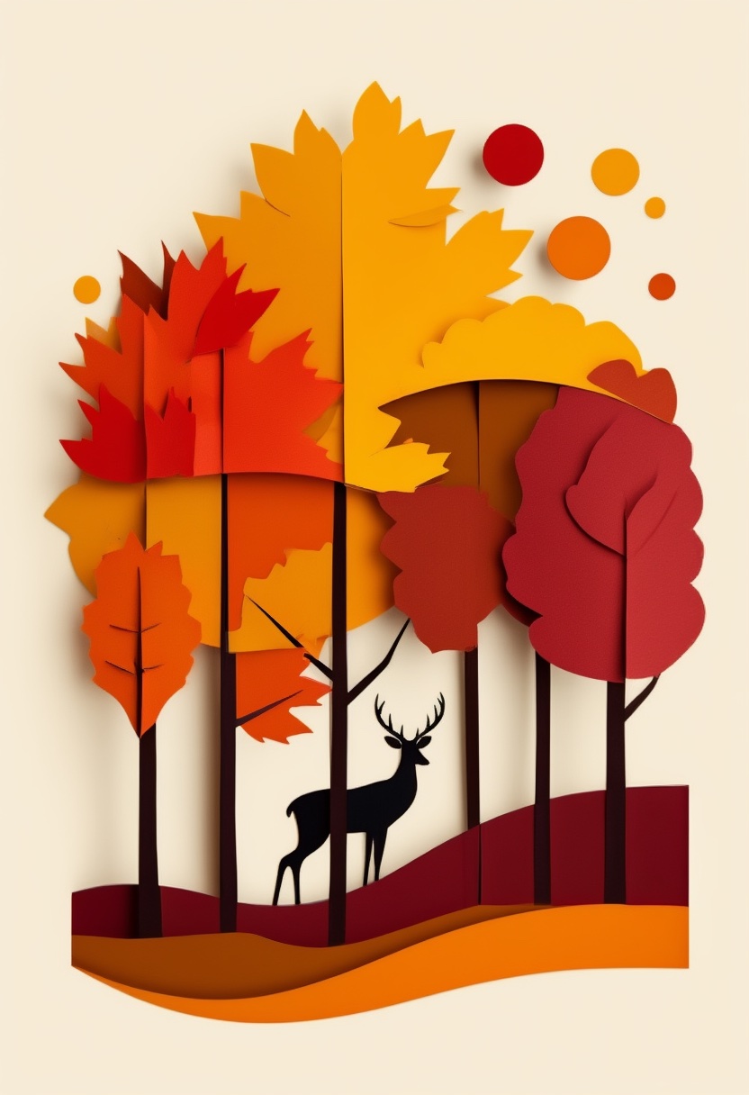 Autumn Forest Silhouette — Autumn cut-paper-style greeting card