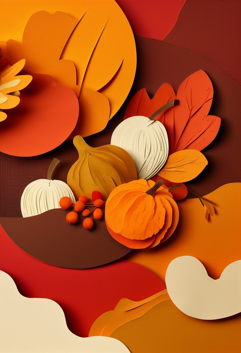 Autumn Forest Trio — Thanksgiving cut-paper-style greeting card
