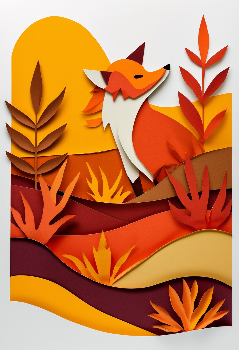 Zorro otoñal en brillo de papel recortado — Autumn