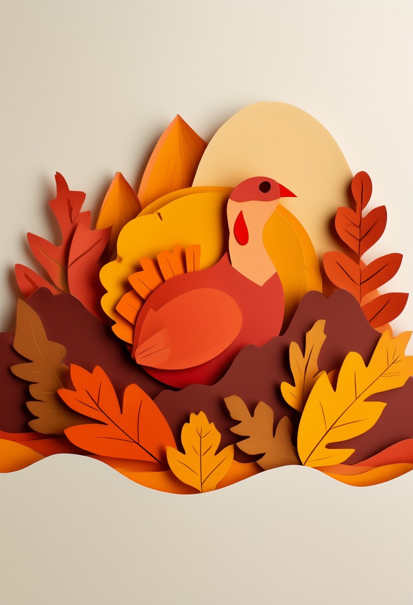 Autumn Harvest Celebration — Thanksgiving cut-paper-style greeting card