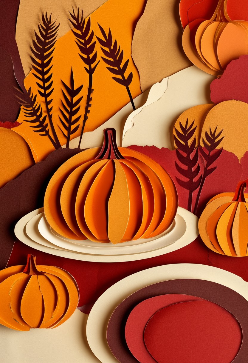 Autumn Harvest Celebration — Thanksgiving cut-paper-style greeting card