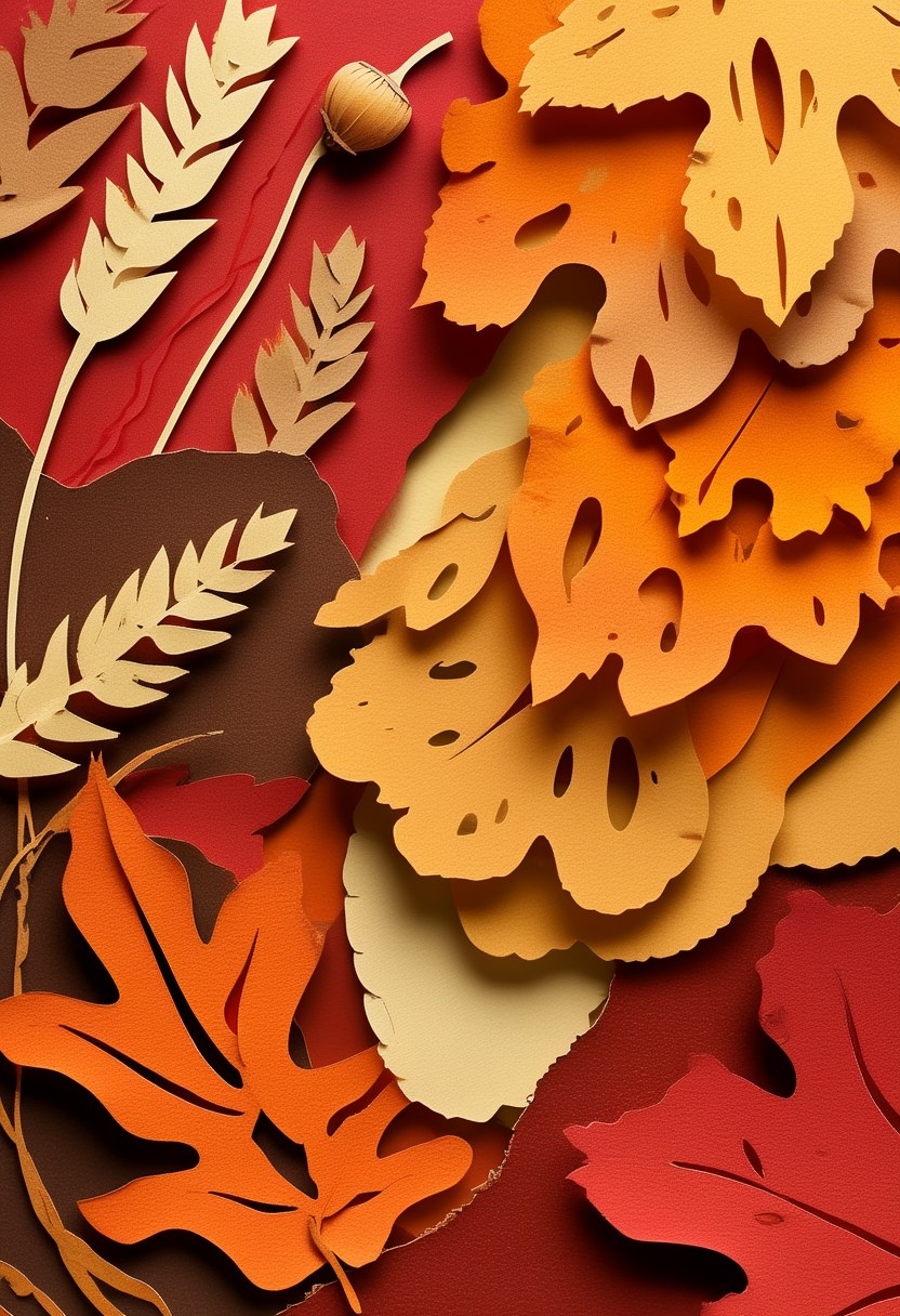 Autumn Harvest Foliage — Thanksgiving cut-paper-style greeting card