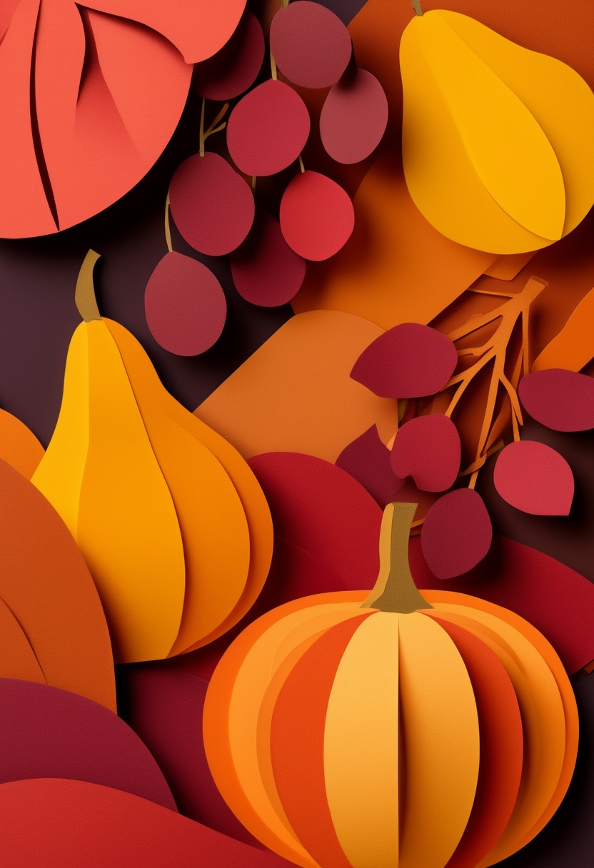 Autumn Harvest Pumpkin Gourds — Thanksgiving cut-paper-style greeting card