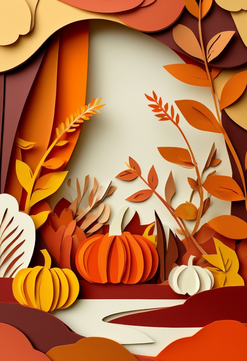 Autumn Harvest Woodland Feast — Thanksgiving cut-paper-style greeting card