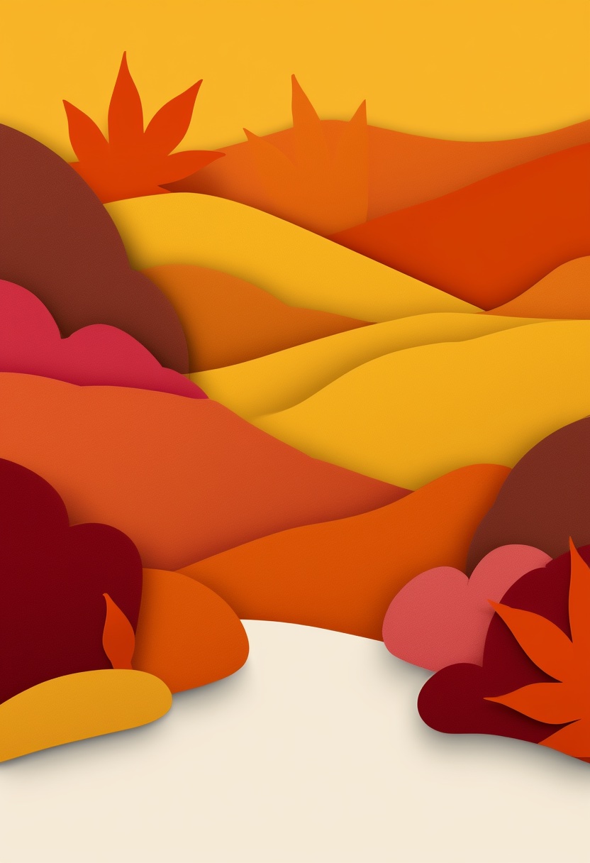 Autumn Hillside Cut-Paper Landscape — Thanksgiving cut-paper-style greeting card