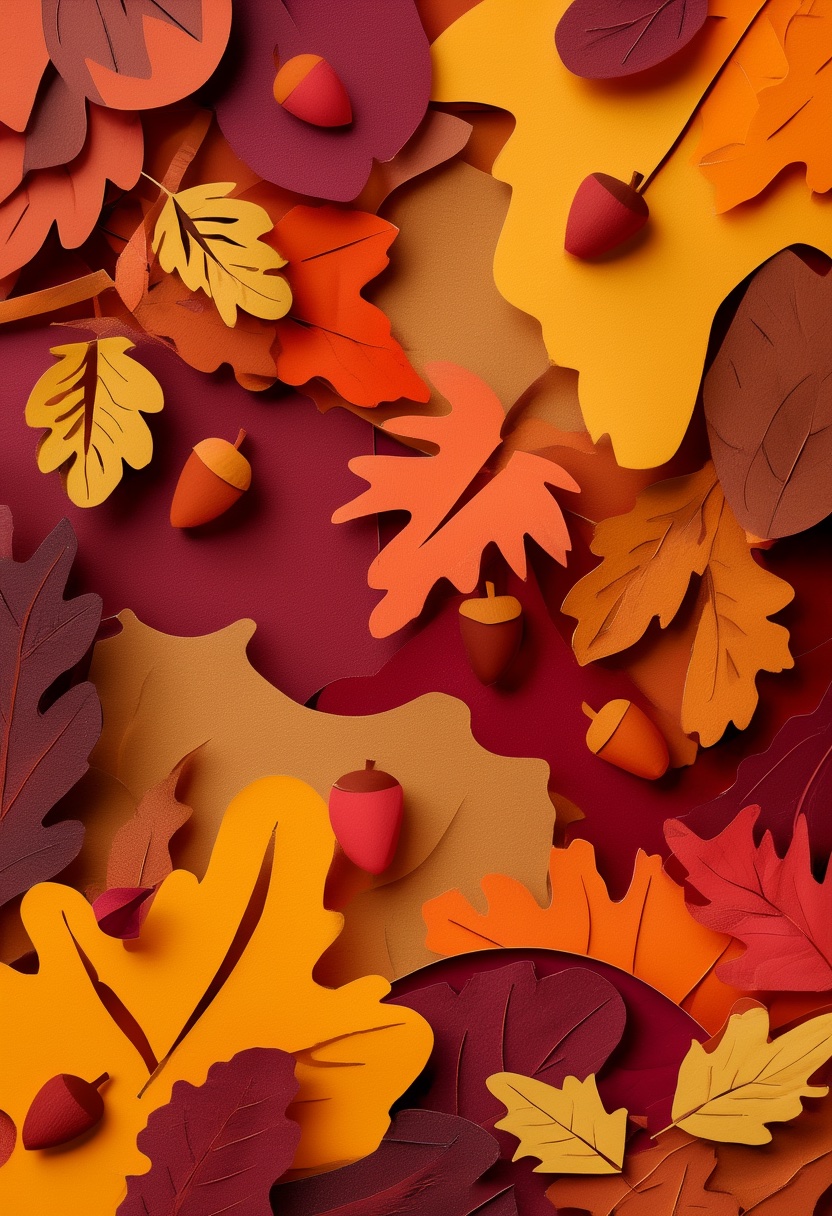 Autumn Leaf Acorn Celebration — Thanksgiving cut-paper-style greeting card