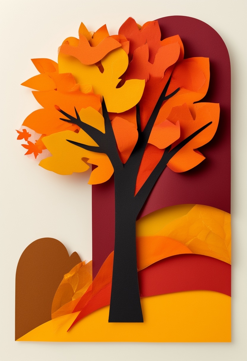 Autumn Maple Tree Splendor — Thanksgiving cut-paper-style greeting card