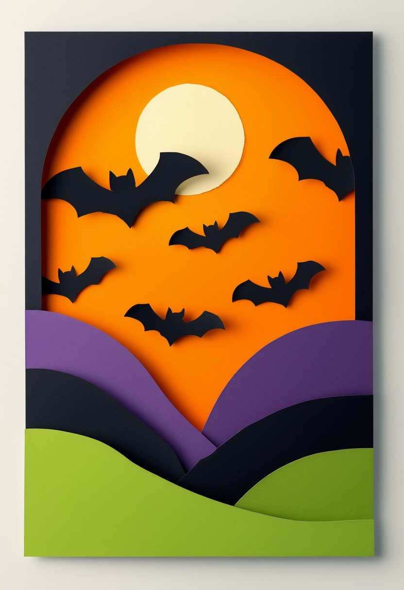Autumn Moonlit Night — Halloween cut-paper-style greeting card