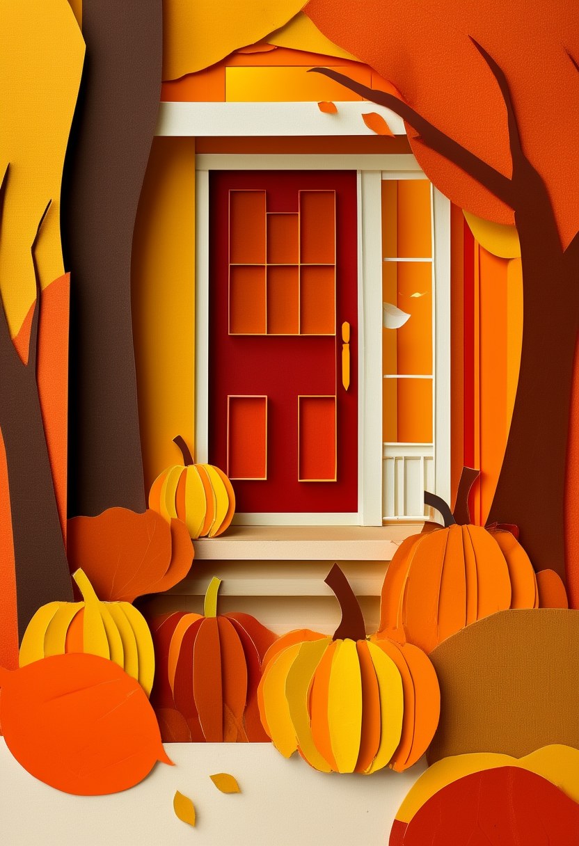 Autumn Porch Harvest — Autumn cut-paper-style greeting card