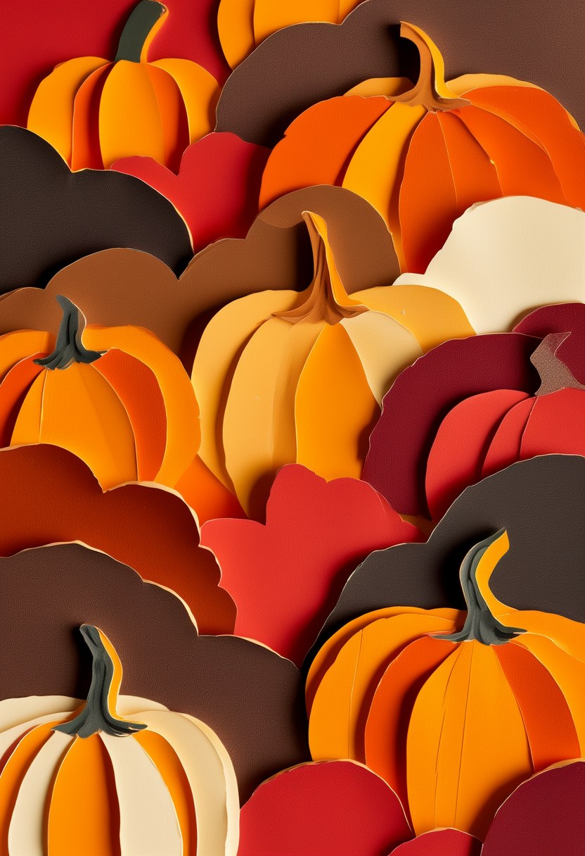 Autumn Pumpkin Harvest — Thanksgiving cut-paper-style greeting card