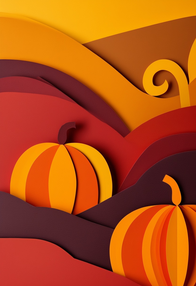 Autumn Pumpkin Harvest — Thanksgiving cut-paper-style greeting card