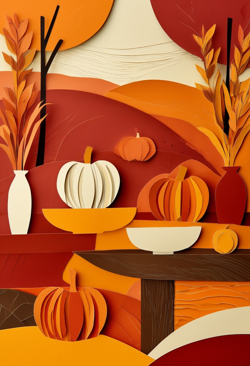 Autumn Pumpkin Harvest — Thanksgiving cut-paper-style greeting card