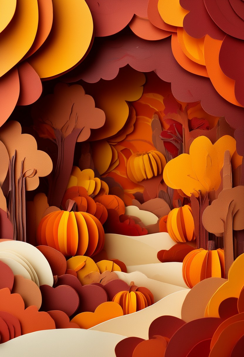 Autumn Pumpkin Harvest Celebration — Thanksgiving cut-paper-style greeting card