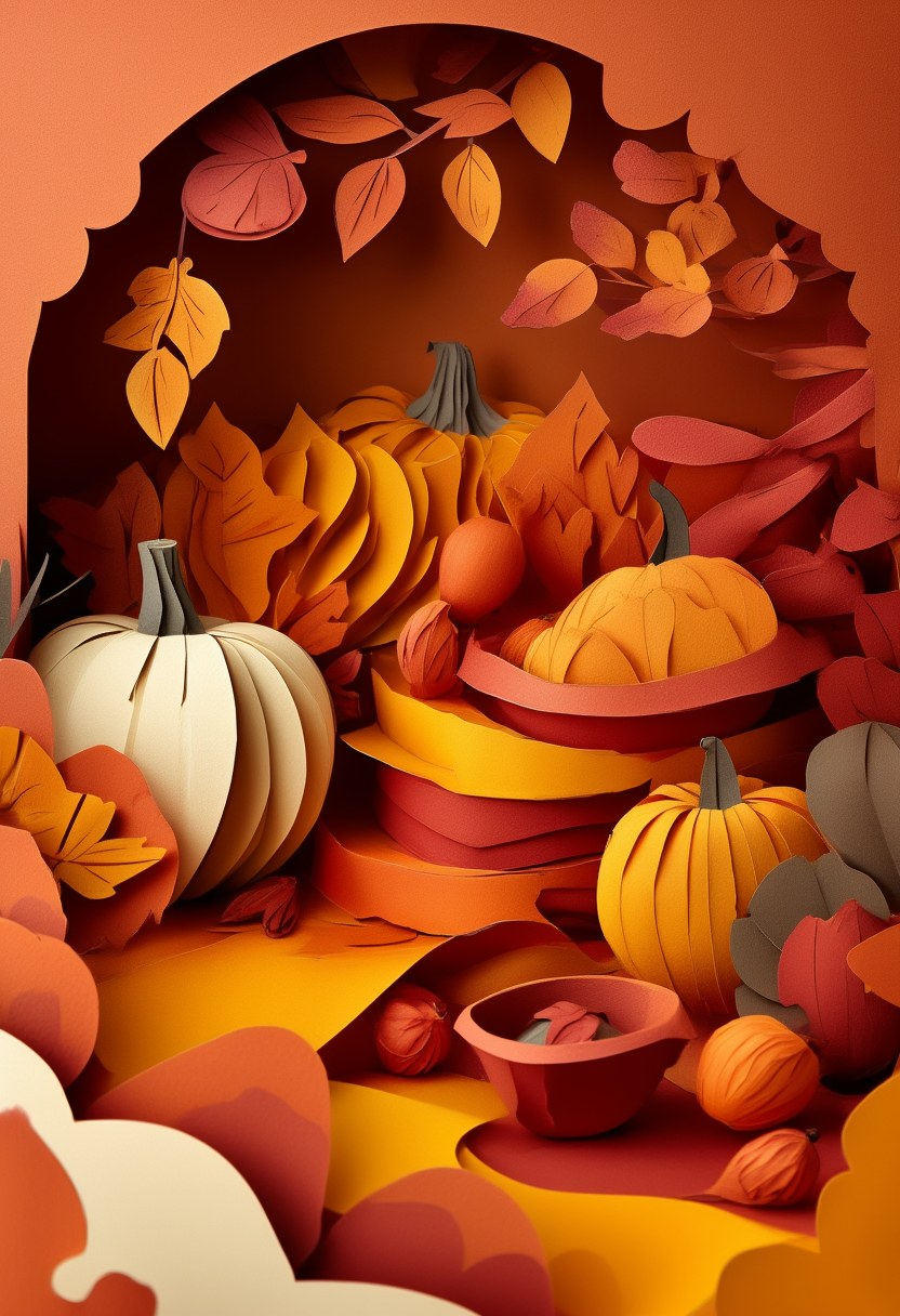 Autumn Pumpkin Harvest Celebration — Thanksgiving cut-paper-style greeting card