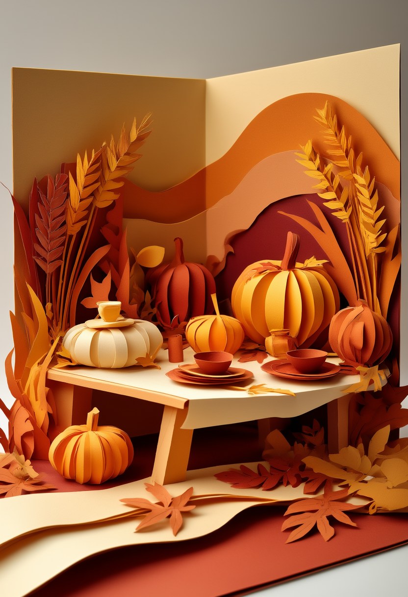 Autumn Pumpkin Harvest Celebration — Thanksgiving cut-paper-style greeting card