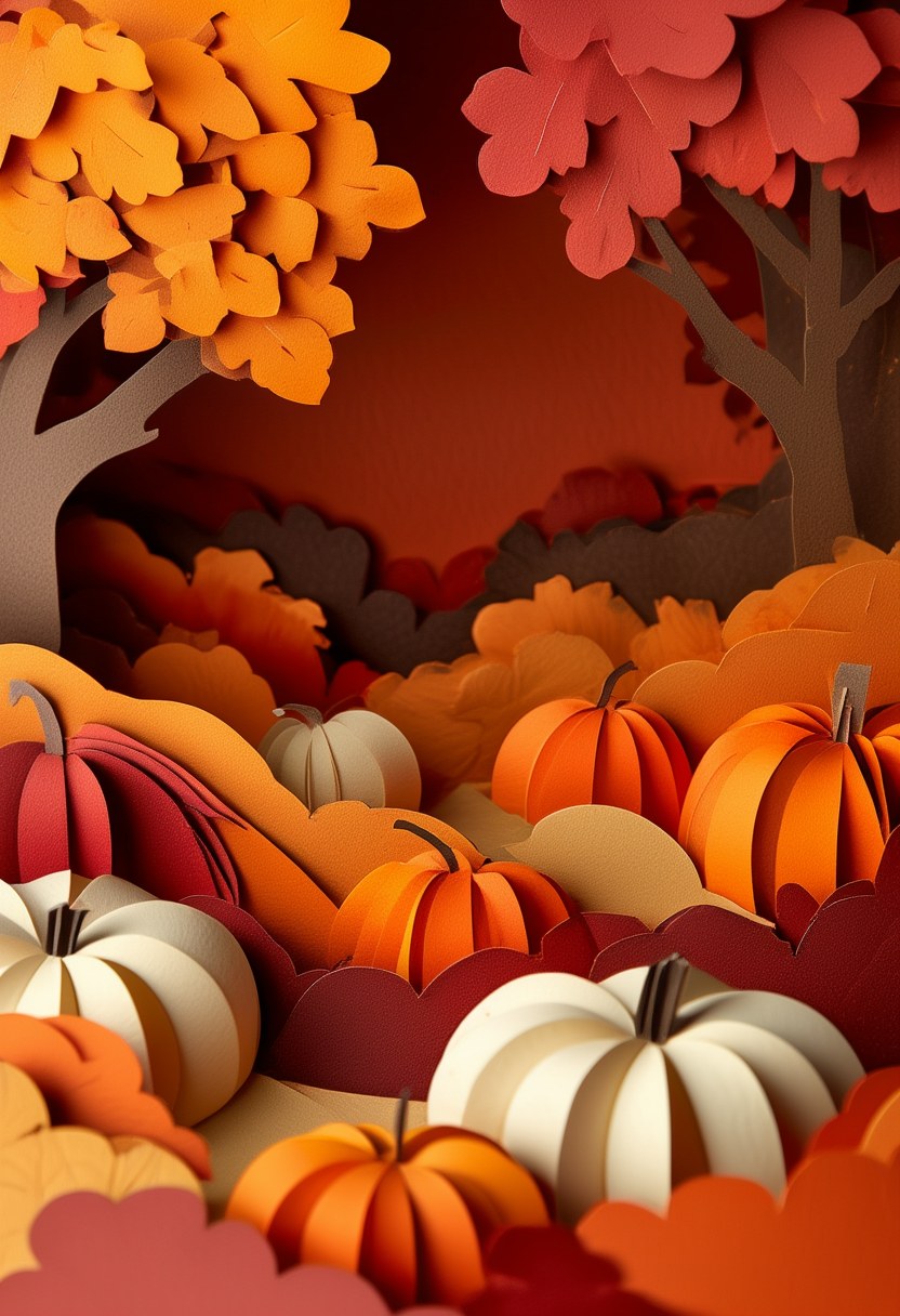 Autumn Pumpkin Harvest Celebration — Thanksgiving cut-paper-style greeting card