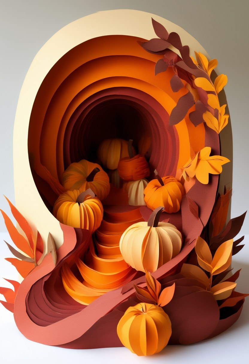 Autumn Pumpkin Harvest Celebration — Thanksgiving cut-paper-style greeting card