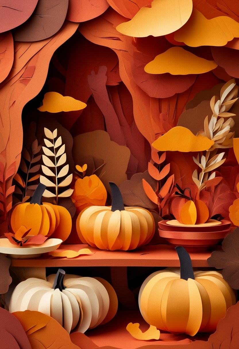 Autumn Pumpkin Harvest Celebration — Thanksgiving cut-paper-style greeting card
