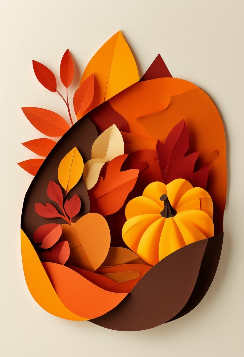 Autumn Pumpkin Harvest Celebration — Thanksgiving cut-paper-style greeting card