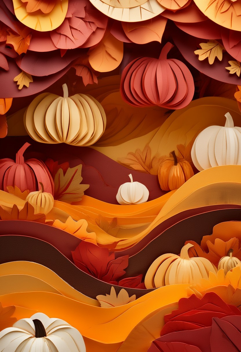 Autumn Pumpkin Harvest Celebration — Thanksgiving cut-paper-style greeting card