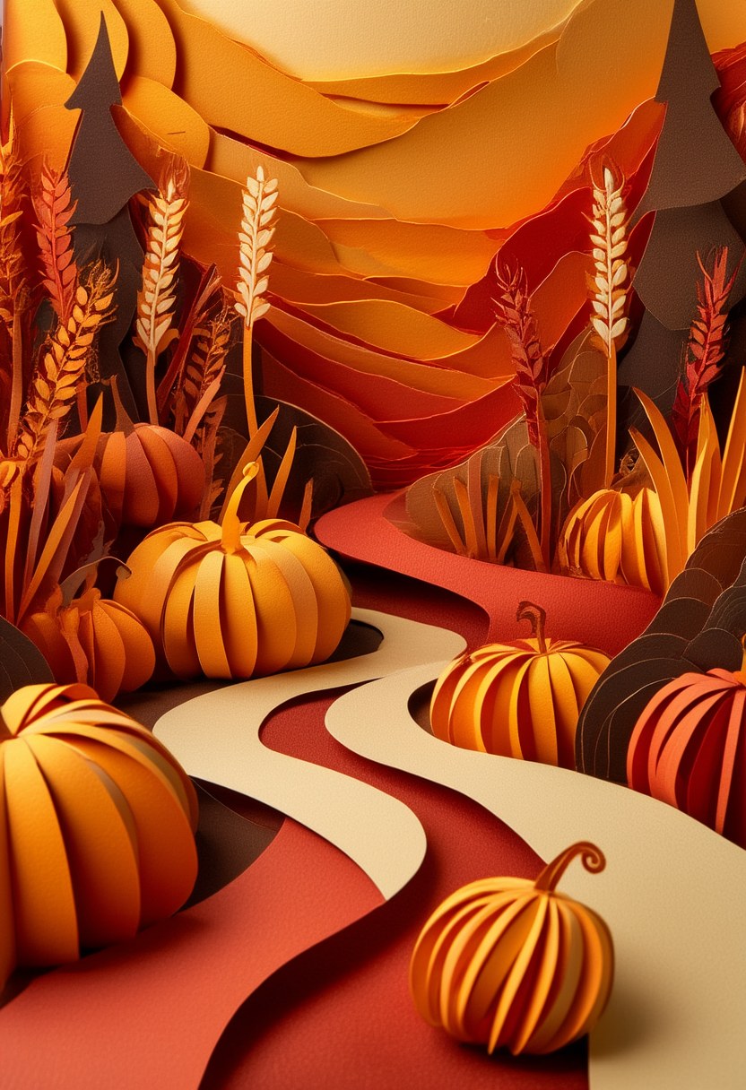 Autumn Pumpkin Harvest Celebration — Thanksgiving cut-paper-style greeting card