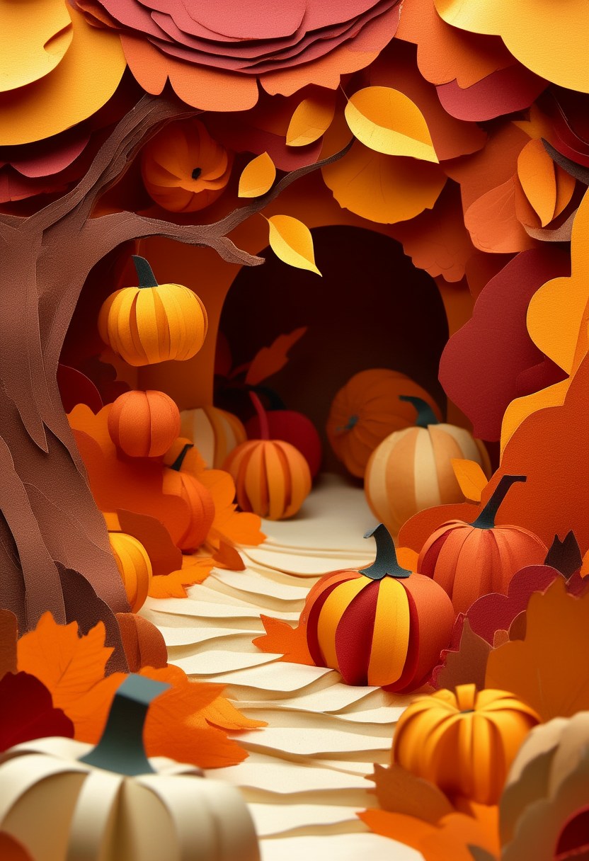 Autumn Pumpkin Harvest Celebration — Thanksgiving cut-paper-style greeting card