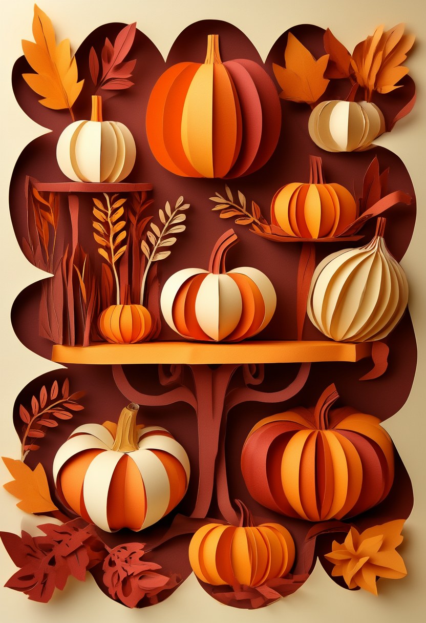 Autumn Pumpkin Harvest Celebration — Thanksgiving cut-paper-style greeting card