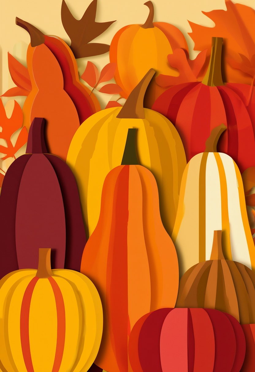 Autumn Squash and Gourd Collage — Thanksgiving cut-paper-style greeting card