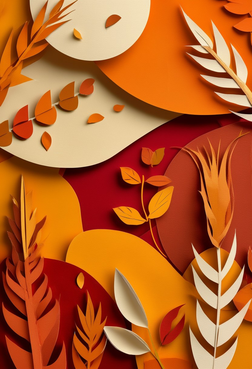 Autumn Trio Celebration — Thanksgiving cut-paper-style greeting card
