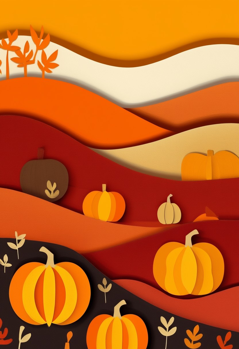 Autumn Trio Harvest Gathering — Thanksgiving cut-paper-style greeting card