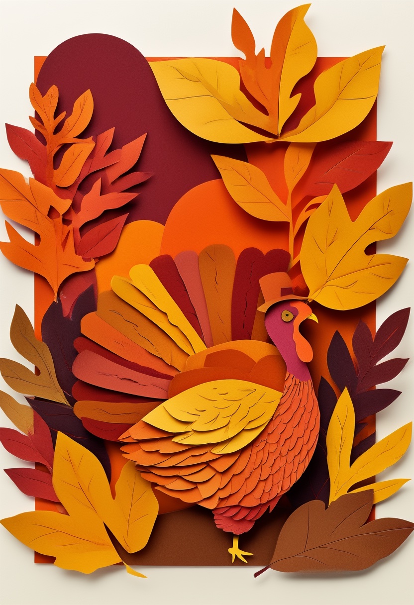 Peru de Outono em Estilo Cut-Paper — Thanksgiving
