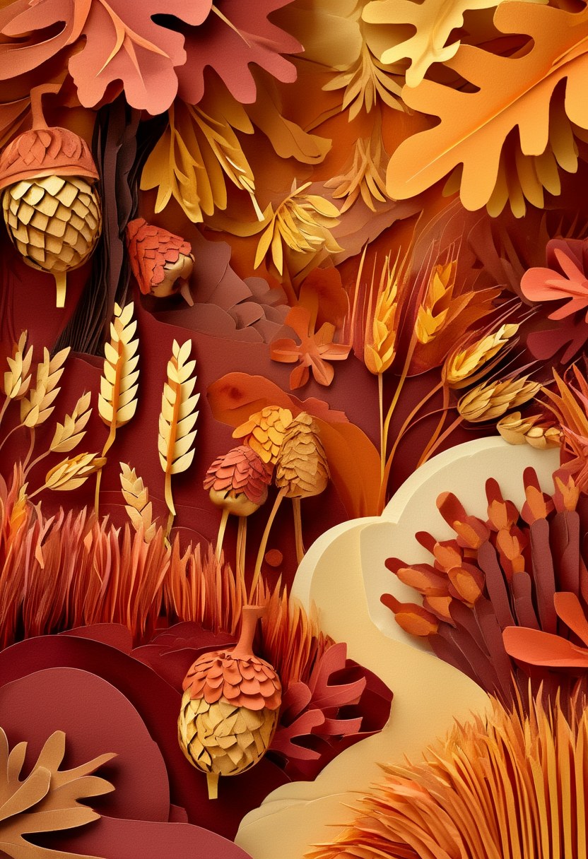 Autumn Woodland Gathering — Thanksgiving cut-paper-style greeting card