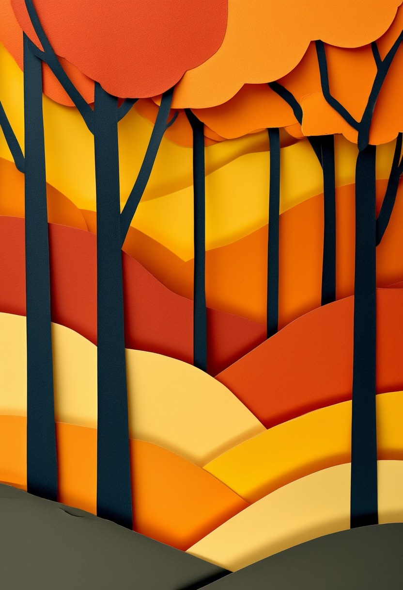 Autumn Woodland Layers — Autumn cut-paper-style greeting card
