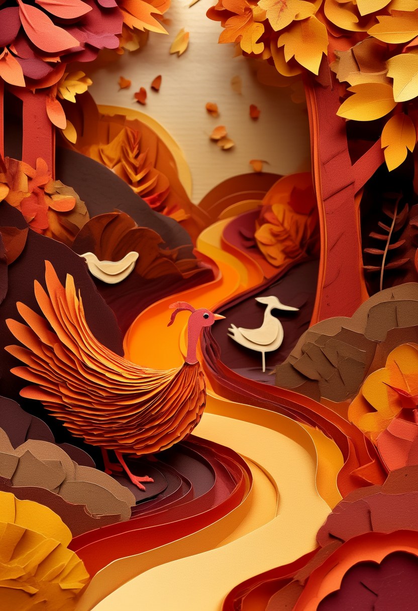 Autumn Woodland Reverie — Thanksgiving cut-paper-style greeting card
