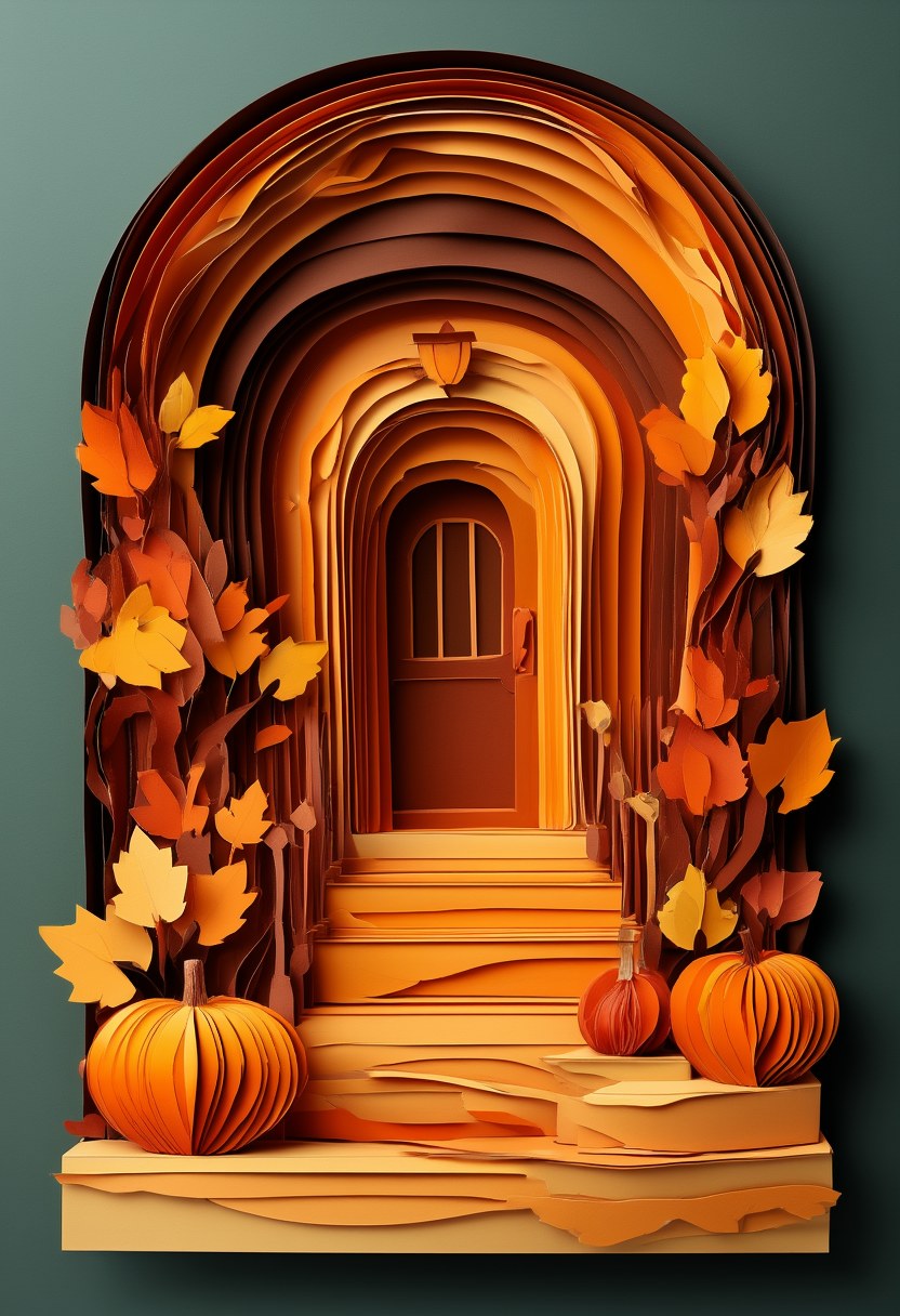 Autumnal Gateway Serenity — Autumn cut-paper-style greeting card