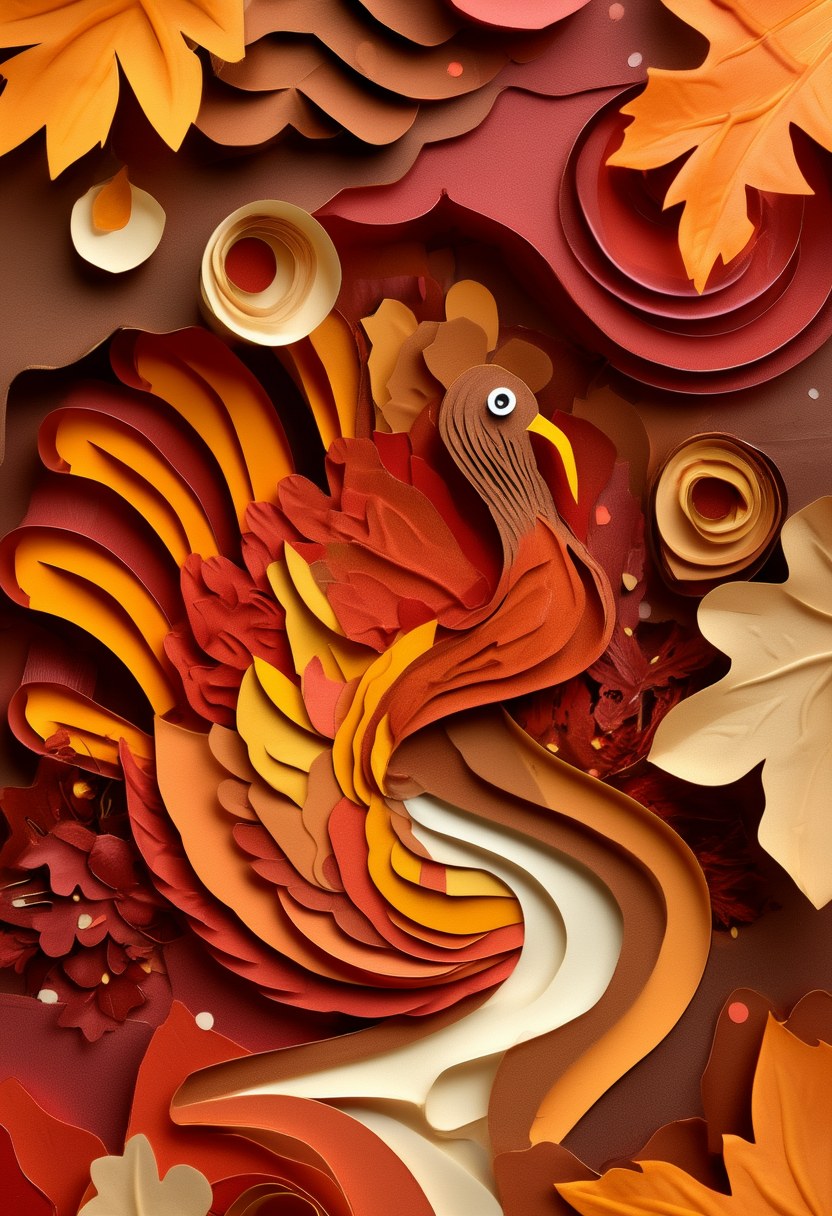 Autumnal Turkey Celebration — Thanksgiving cut-paper-style greeting card