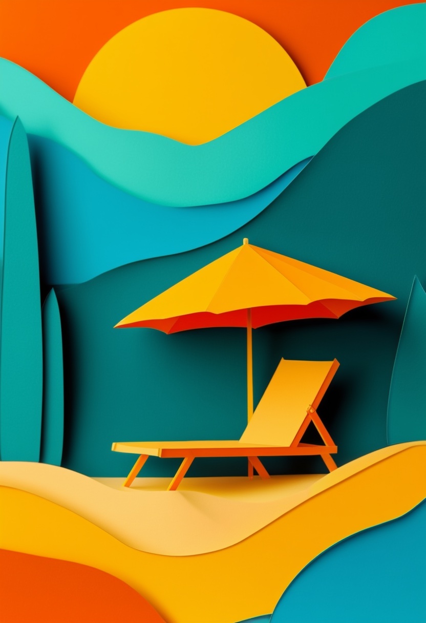Beach Chair Golden Hour — Retirement cut-paper-style greeting card
