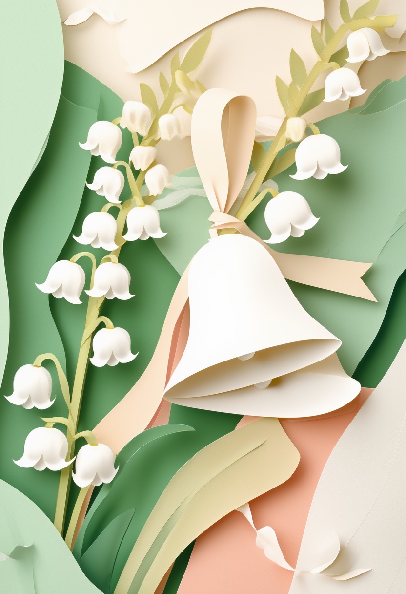 Bell Among Whitebells — Wedding cut-paper-style greeting card