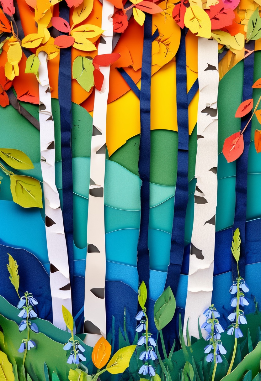 Birch Grove Bluebells Spring — Just Because cut-paper-style greeting card