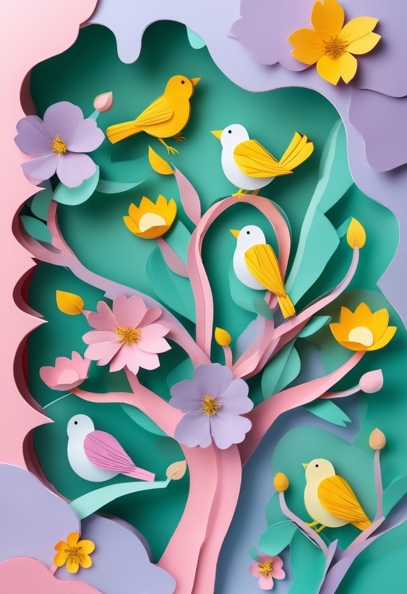 Blooming Branch Serenity — Easter cut-paper-style greeting card