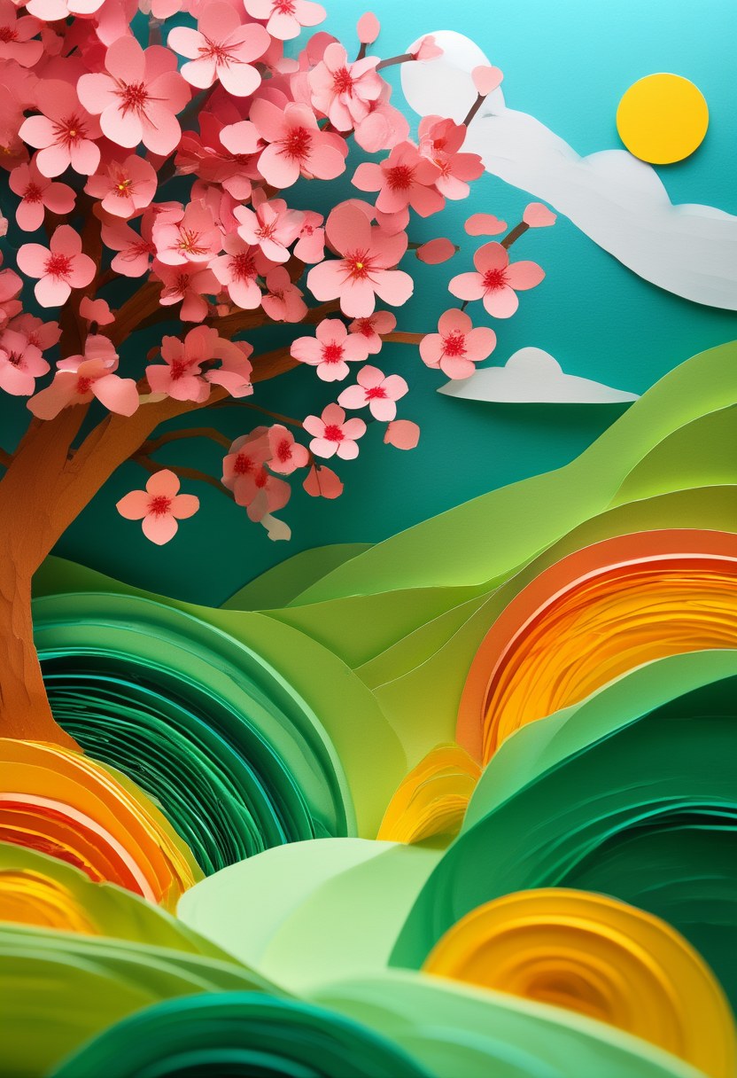 Blooming Sakura Serenity — Spring cut-paper-style greeting card