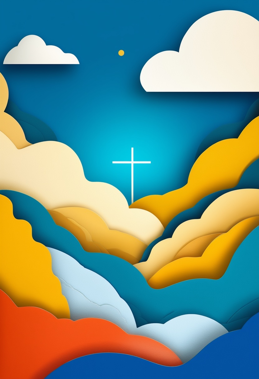 Bold Paper-Cut Cross Valley — Blessings cut-paper-style greeting card