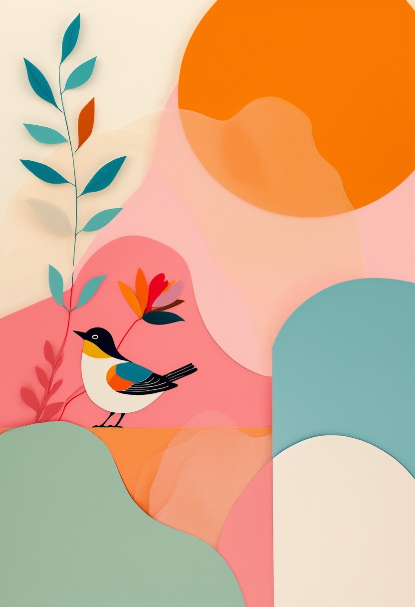 Bright Bird on Pink Hill — Apology cut-paper-style greeting card