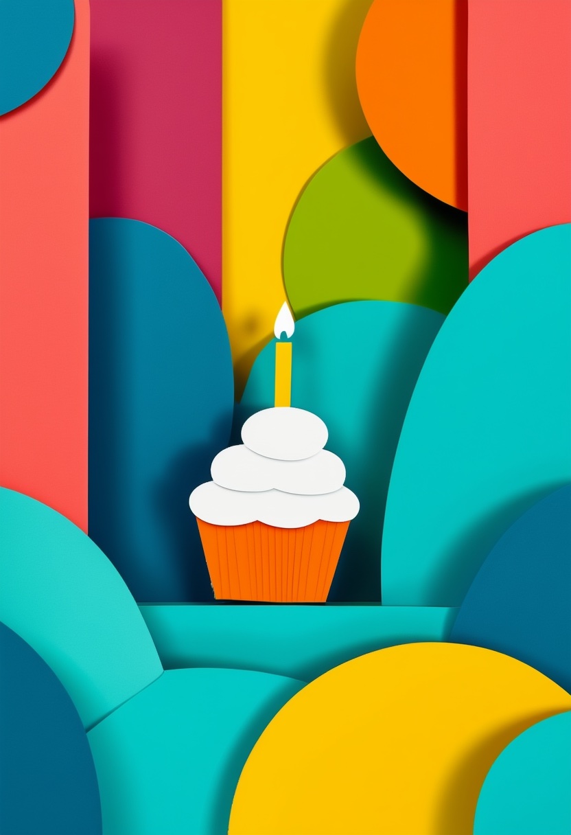Bright Cupcake Celebration — Birthday cut-paper-style greeting card