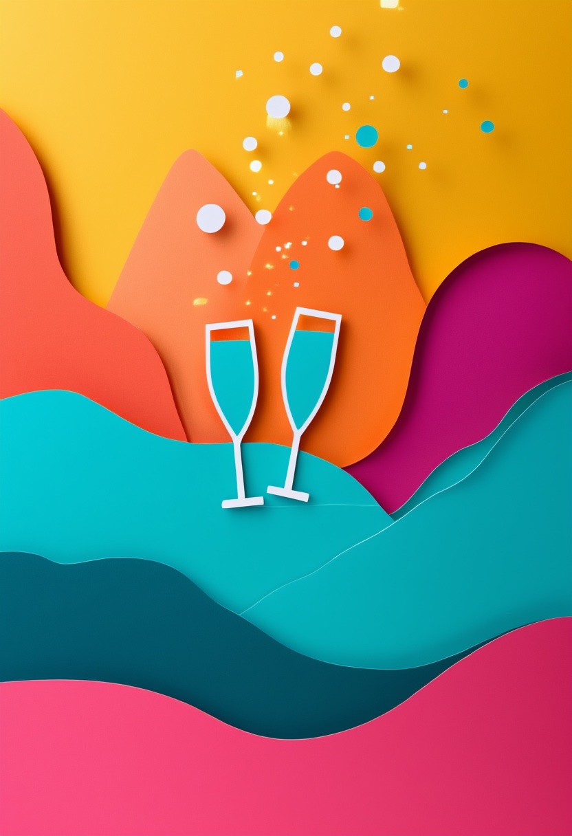 Bubbly Toast Celebration — Celebration cut-paper-style greeting card