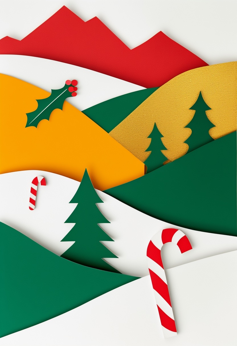 Candy Cane Forest Whimsy — Christmas cut-paper-style greeting card