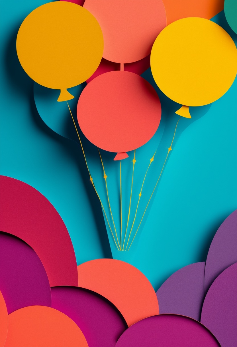 Celebration of Colorful Balloons — Celebration cut-paper-style greeting card